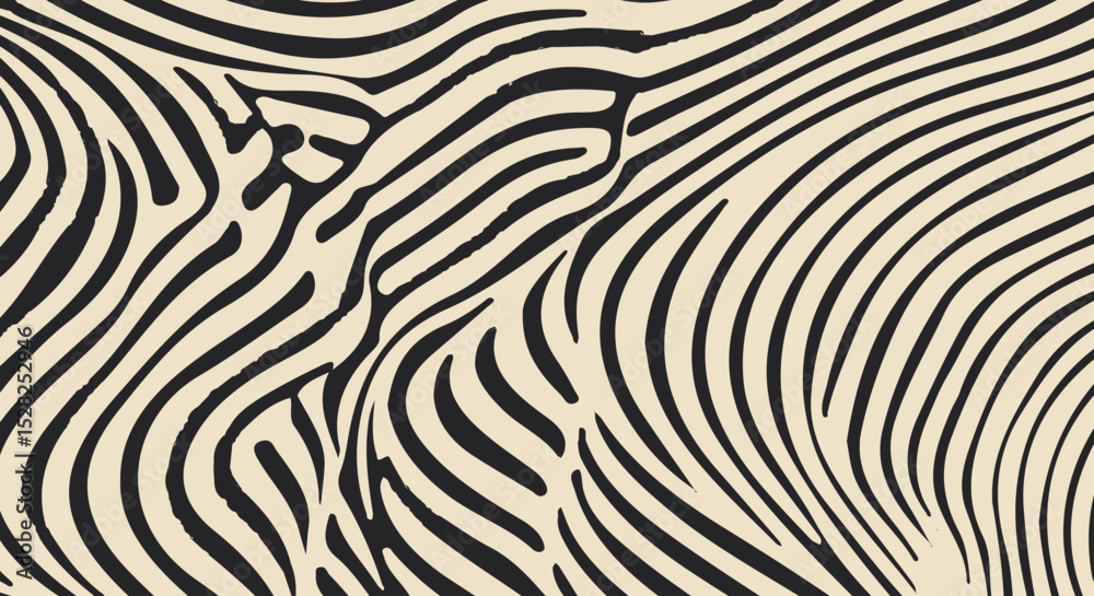 Poster vector illustration in modern minimalism style: organic black wavy stripes on beige background mimic