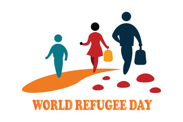 World Refugee Day Emotional Vector – Refugee Family Walking with Belongings Toward Safety and Hope