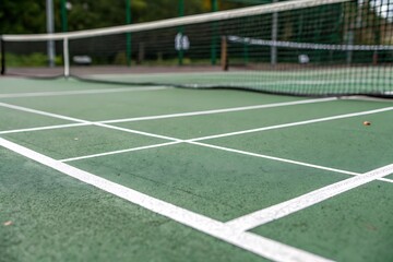 A Green Tennis Court with Crisp White Lines Stands Out