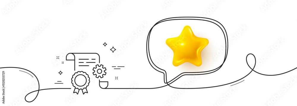 Poster engineering doc line icon. continuous line with 3d star. technical documentation sign. construction 