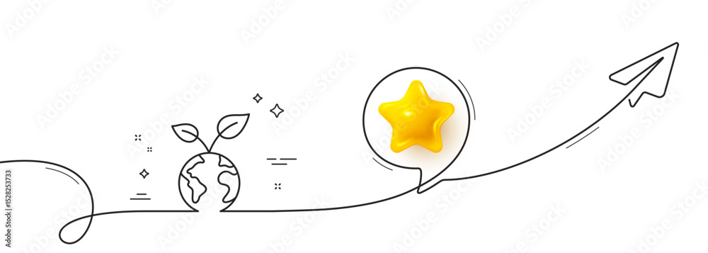 Poster save planet line icon. continuous line with share plane. green earth sign. eco environment symbol. 3