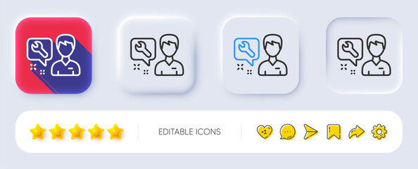 Spanner tool line icon. Neumorphic, Flat shadow, 3d buttons. Repairman service sign. Fix instruments symbol. Line repairman icon. Social media icons. Vector