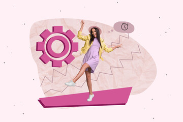 Banner creative art collage of happy businesswoman businessman receive development career graph...