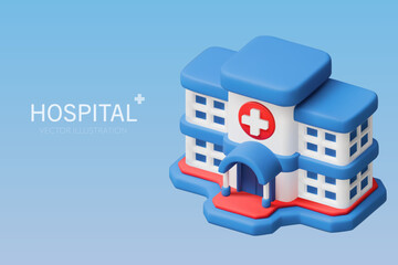 3D rendering of a Hospital on a blue background.