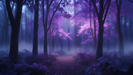 Fototapeta premium Enchanted Forest at Night with Glowing Trees and Magical Atmosphere