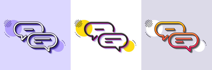 Dots message line icon. Halftone dotted pattern. Gradient icon with grain shadow. Chat comment sign. Speech bubble symbol. Line dots message icon. Various designs. Vector