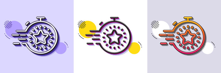 Timer line icon. Halftone dotted pattern. Gradient icon with grain shadow. Time management sign. Stopwatch with star symbol. Line timer icon. Various designs. Vector