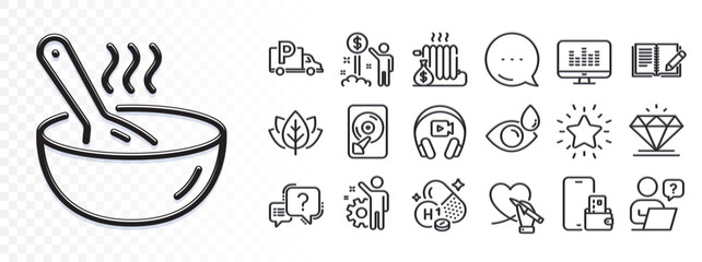 Online question, Truck parking and Diamond line icons for web app. Glare of light effect. Message icon. Pack of Vitamin h1, Income money, Music making pictogram icons. Vector