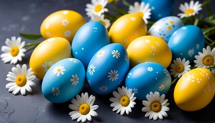 Easter eggs with daisies, and spring.