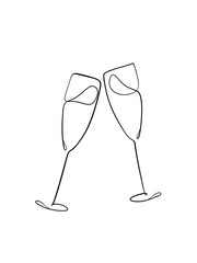 The wine glass cheers in One Line Illustration.  – Minimalist Printable Wall Art – Elegant Bar & Kitchen Decor