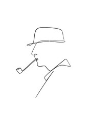 Old Man Smoking – One Line Minimalist Illustration