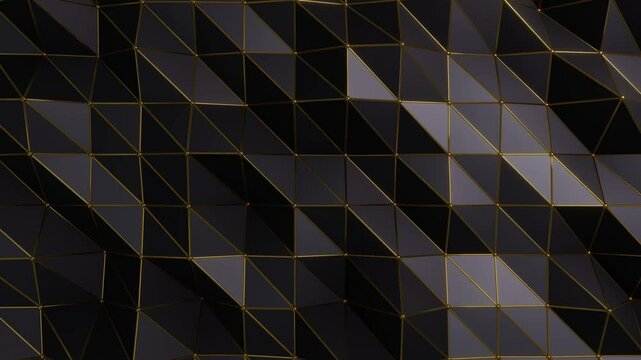 Abstract BlackGold triangle low polygon. Looping animation background 4K
