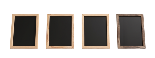 A set of three blackboards with a wooden frame