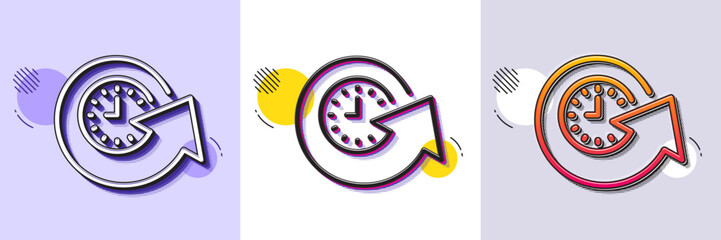 Update time line icon. Halftone dotted pattern. Gradient icon with grain shadow. Refresh watch sign. Line update time icon. Various designs. Vector
