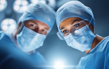 Surgical precision and teamwork: Two Chinese doctors delicately operating in a modern, well-lit hospital setting