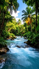Turquoise River with Lush Jungle.