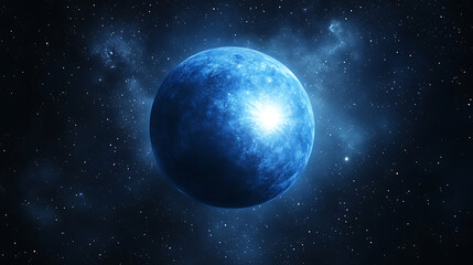 Fototapeta premium Glowing Blue Planet in Deep Space Celestial Body, Cosmic Background, Nebula