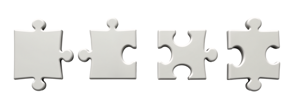 A set of four white jigsaw puzzle pieces