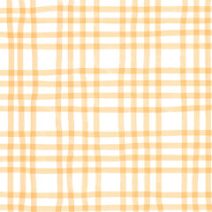 Orange Plaid Gingham Check Hand Drawn Background Pattern Overlay