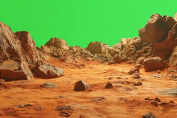 Mars rock cutout FX element green screen landscape for creative projects, Mars Rock Cut Out FX Element Green Screen