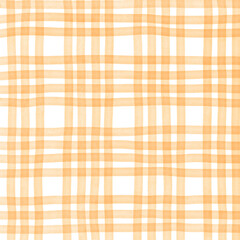 Orange Plaid Gingham Check Hand Drawn Background Pattern Overlay