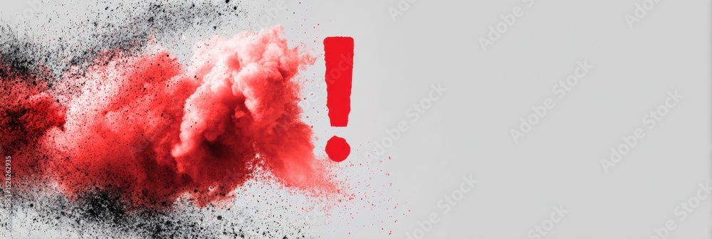 Poster Bold Red Exclamation Mark on a Neutral Background Conveys Urgency and Emphasis in an Abstract Composition