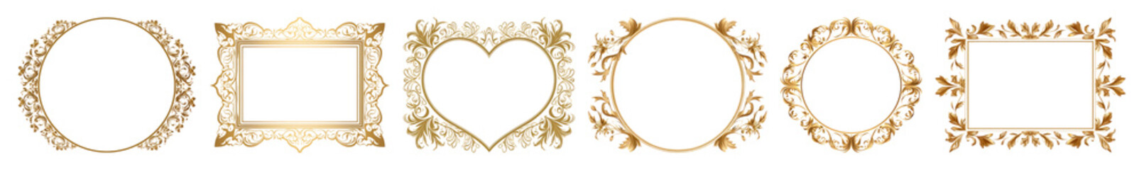 PNG Elegant ornate golden frames collection, element set on transparent background