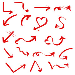 Collection of Red Hand Drawn Arrows Vector Graphics Design Elements for Website and Social Media Presentation Illustrations Various Shapes and Styles Perfect for Infographics and Branding Projects set