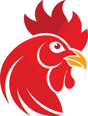 Red rooster head silhouette isolated on white background