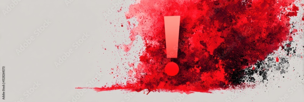 Poster Bold Red Exclamation Mark Creates Striking Contrast Against a Neutral Background While Showcasing Expressive Splashes of Color and Texture