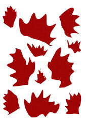 Red abstract leaf shapes in various sizes and styles  