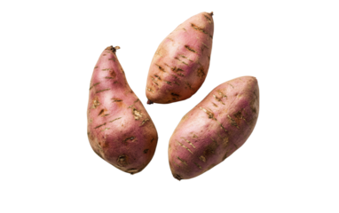 Three large, red potatoes are shown in a row