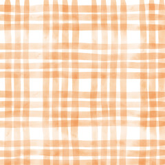 Orange Plaid Gingham Check Hand Drawn Background Pattern Overlay