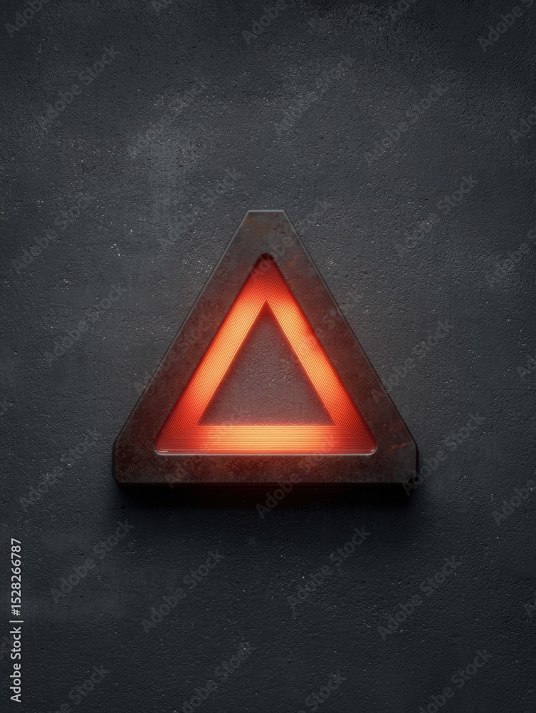 Poster Warning Symbol Illuminated on a Dark Surface Signaling Caution for Potential Hazards or Alerts