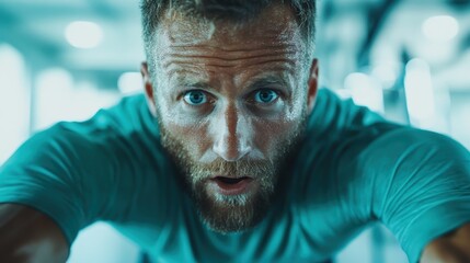 A dedicated fitness enthusiast captures the moment of exertion during a workout, reflecting commitment, determination, and the pursuit of physical excellence in the gym.