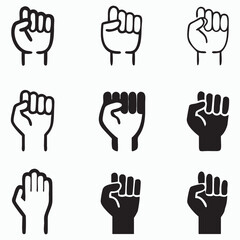 Obraz premium A diverse set of hand gesture icons, symbols, and illustrations featuring fingers, palms, and human arms in various poses like pointing, a fist, and numbering two, three, and five