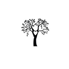Obraz premium A silhouette of a tree with a heart-shaped hollow in its trunk silhouette on white background