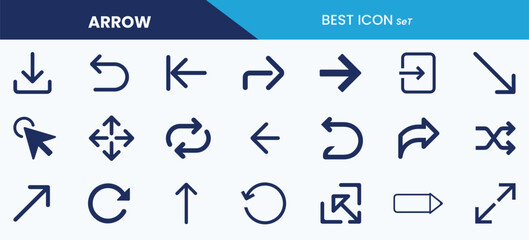 Best arrow icon set collection. Up, down, left, right, repeat, redo, undo, shuffle, change, rotate and vector illustration.