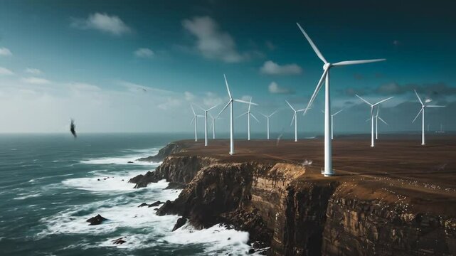 Offshore wind farm and seagulls