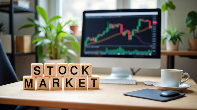 Stock market quotes chart displays real-time price data, trends, and fluctuations for financial analysis with copy space