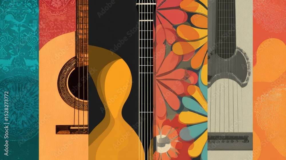 Aufkleber showcasing contributions of hispanic artists to music and art throughout history with colorful graph