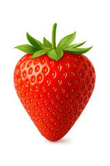 Fresh Red Strawberry with Green Leaves – Realistic Juicy Fruit with Detailed Texture and Visible Seeds PNG on Transparent Background