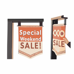 Red and White Discount Sale Poster with Bold Typography and Promotional Elements