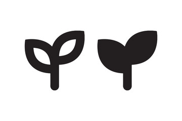 Black plant leaf icons on white background: simple botanical design.