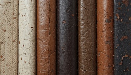 Closeup of six vintage leather bound books