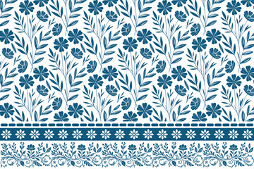 modern seamless one line design.elegant fashion sketch floral.border embroidery texture floral elements.blue floral outline simple petal.kitchen wear textile wallpaper home

