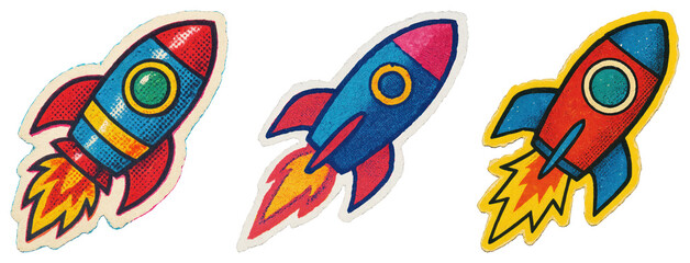 Obraz premium PNG Colorful cartoon rocket illustrations, element set on transparent background