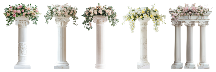 PNG Elegant floral column arrangements, element set on transparent background