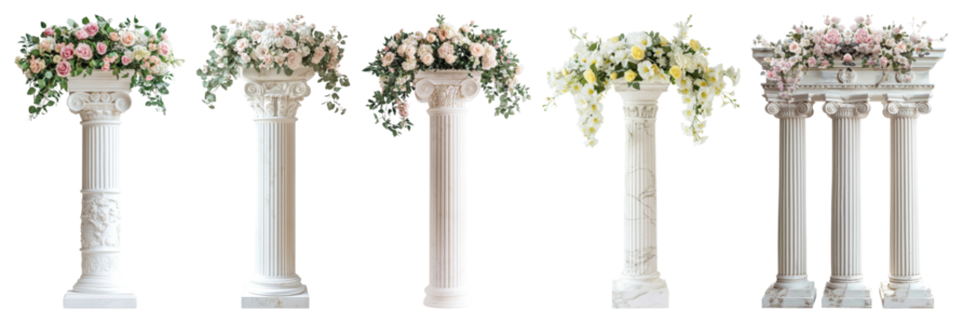 PNG Elegant floral column arrangements, element set on transparent background