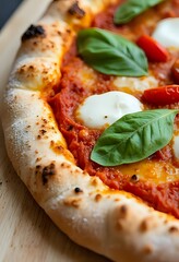 Close up on a margherita pizza crispy crust